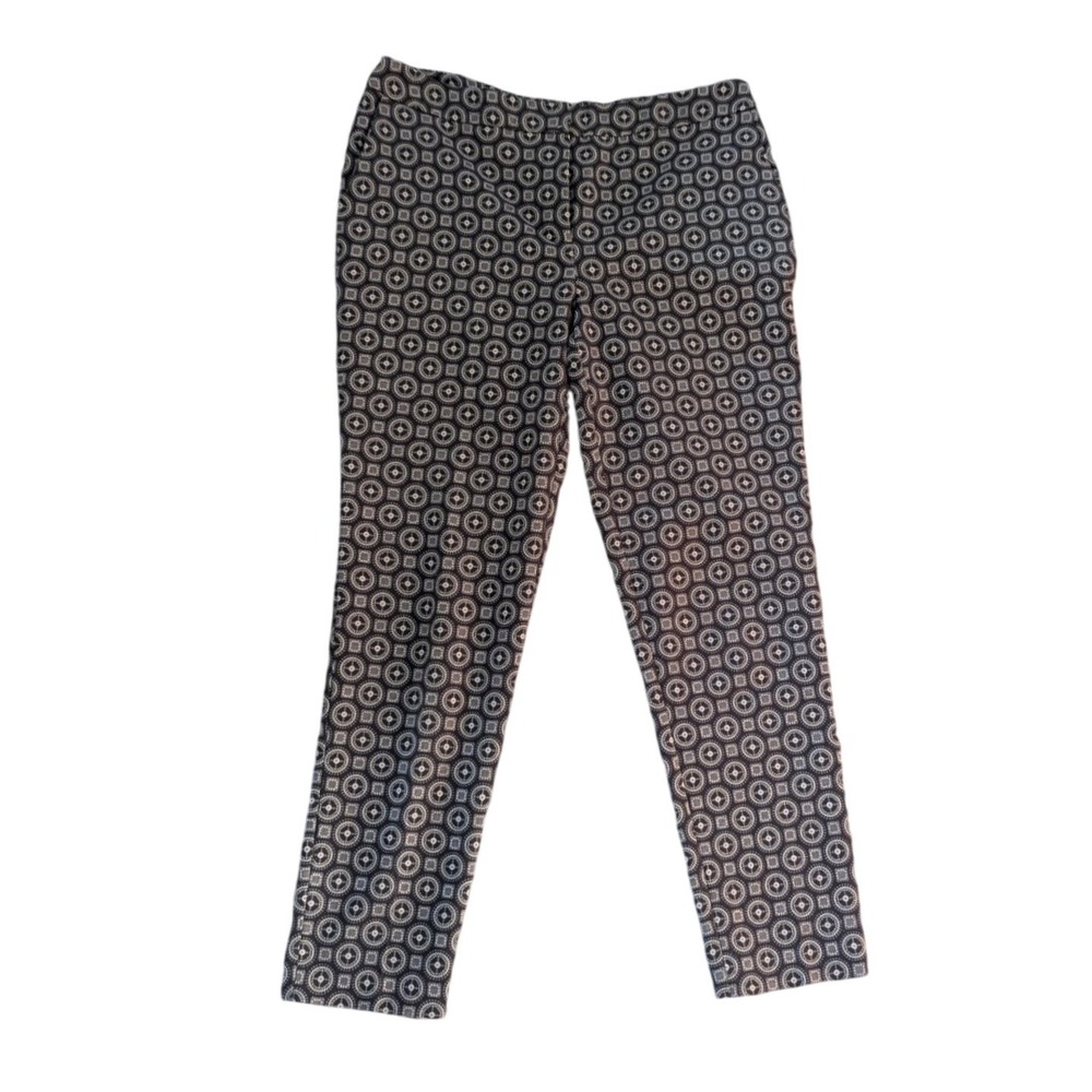 Chico's Pants Women 0.5 Brown White Geometric Medallion‎ Slim Trousers 0.5R